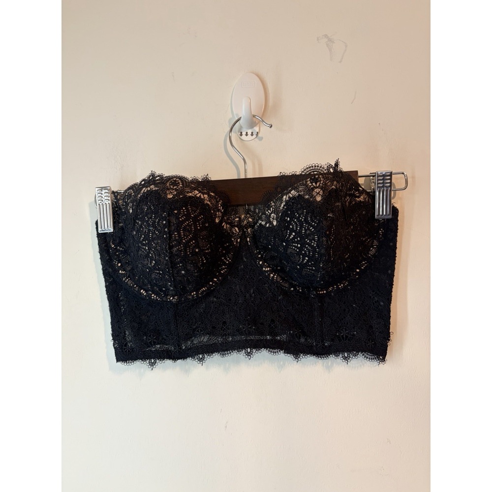 Victoria's Secret Black Lace Longline Bustier Bra